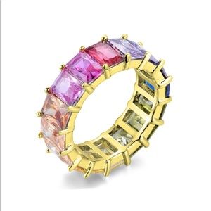 18k Gold plated, Emerald cut Rainbow Eternity Band
